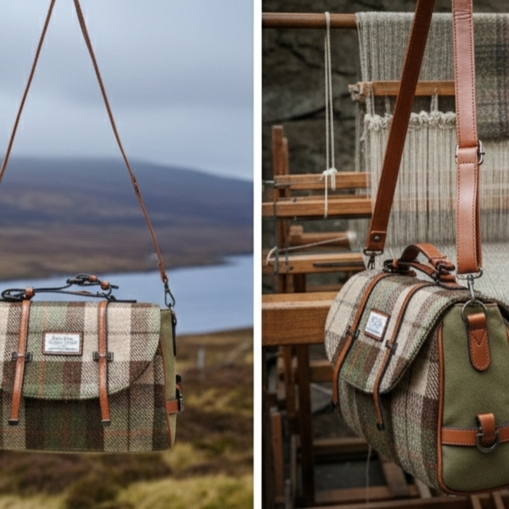 Stylish Green and Brown Plaid Men's Bag